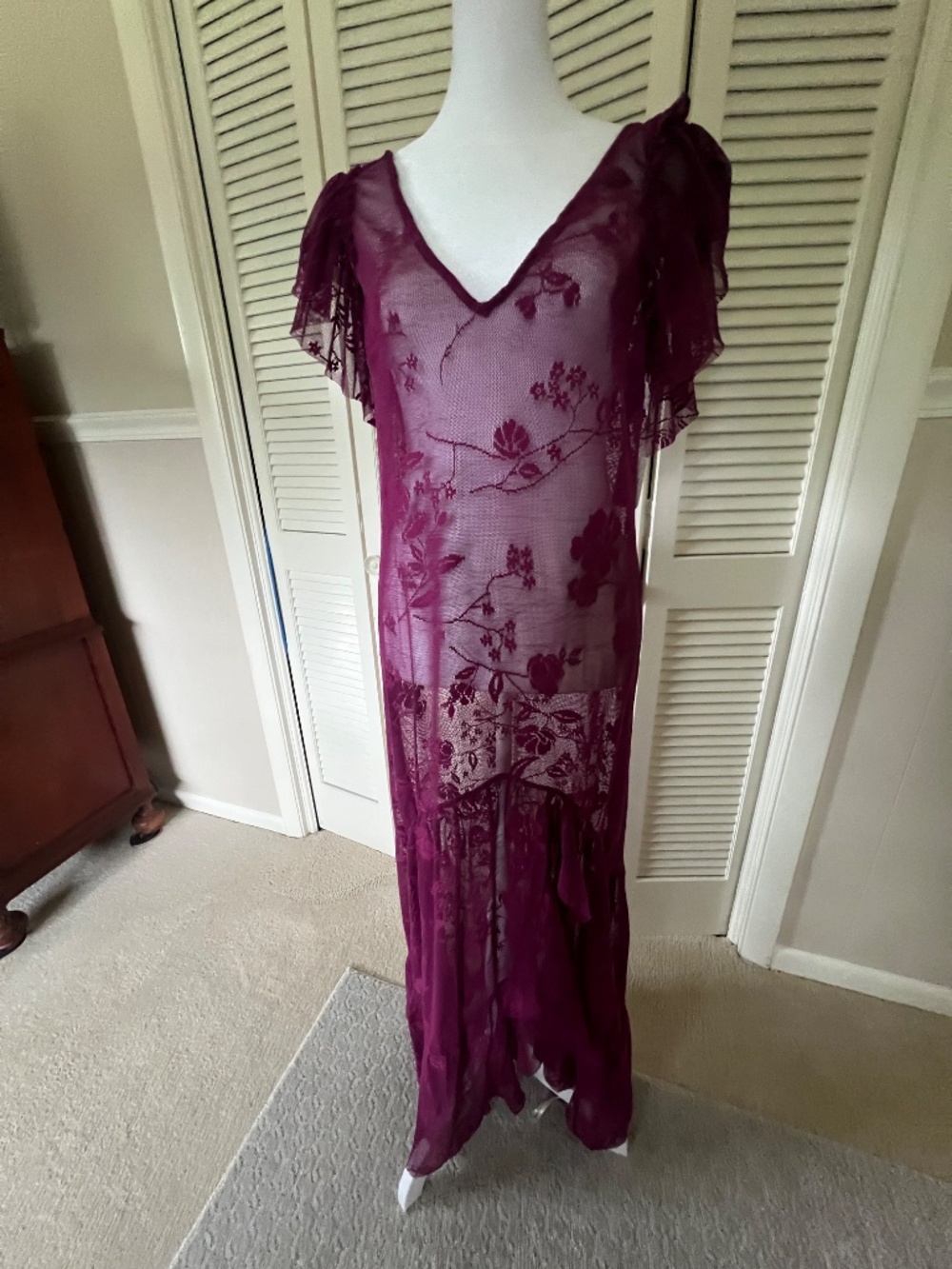 Free People Intimately Sheer Lace Maxi Dress in Plum Size M - Picture 2 of 16